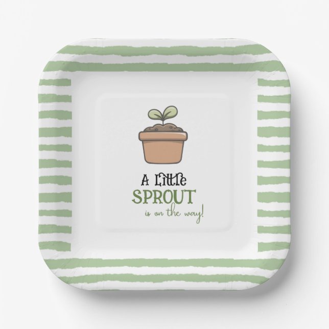Plato De Papel A Little Sprout on the Way Baby Shower Invitation (Anverso)
