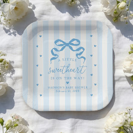 Plato De Papel A Little Sweetheart Blue Bow Baby Shower