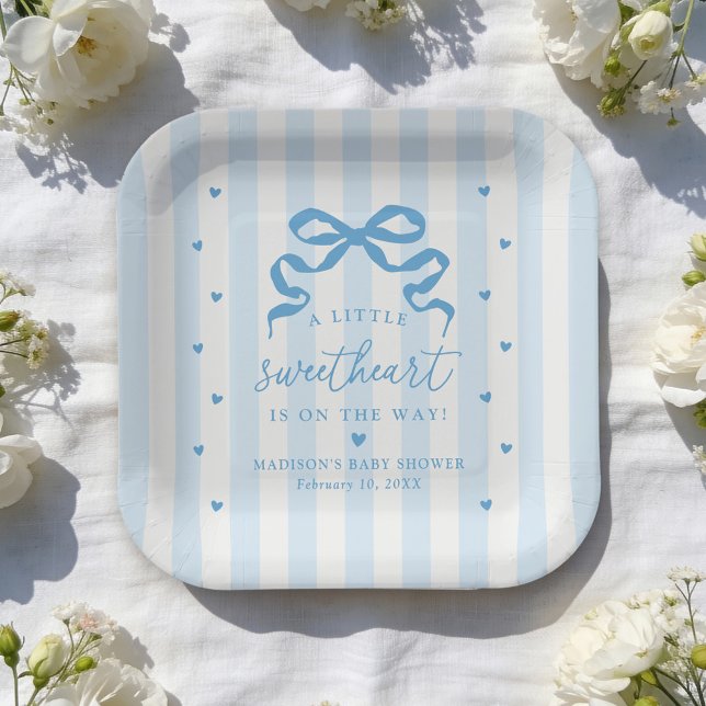 Plato De Papel A Little Sweetheart Blue Bow Baby Shower (Subido por el creador)