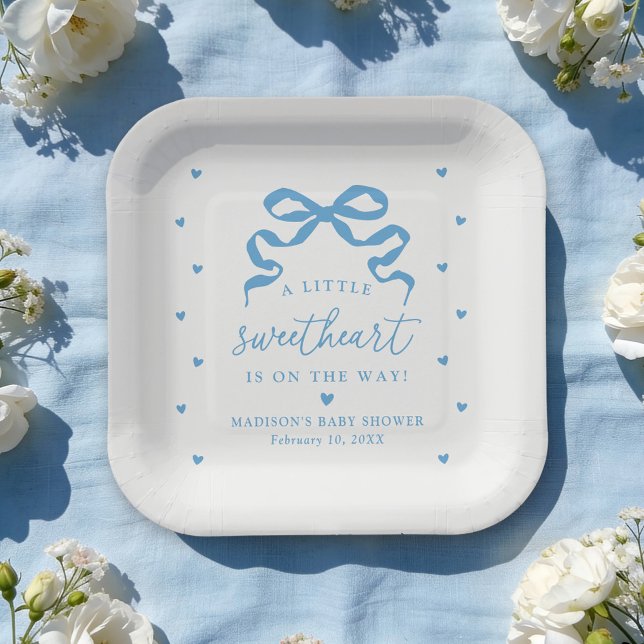 Plato De Papel A Little Sweetheart Blue Bow Baby Shower (Subido por el creador)