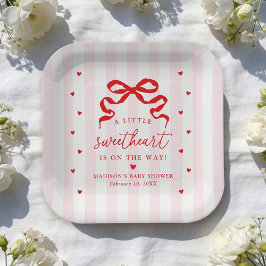 Plato De Papel A Little Sweetheart Pink and Red Bow Baby Shower