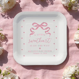 Plato De Papel A Little Sweetheart Pink Bow Baby Shower
