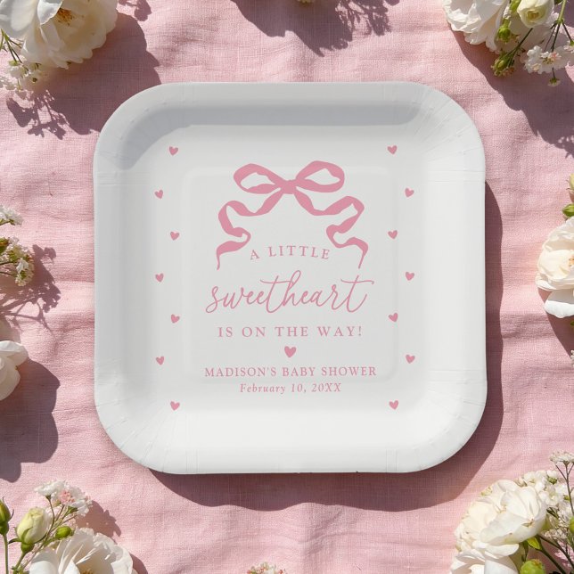 Plato De Papel A Little Sweetheart Pink Bow Baby Shower (Subido por el creador)