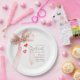 Plato De Papel A little Sweetheart Pink bow Valentine Baby shower