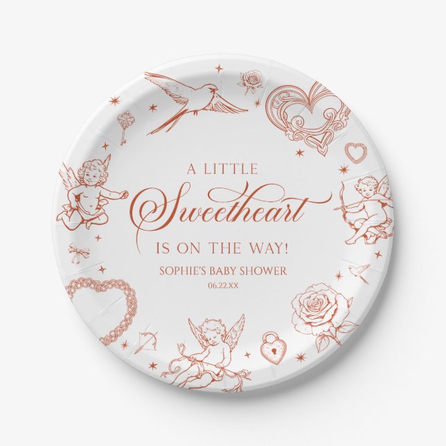 Plato De Papel A Little Sweetheart Valentine's Day Baby Shower (Anverso)