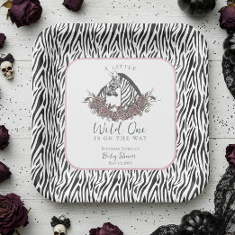 Plato De Papel A Little Wild One Mommy and Baby Zebra Square