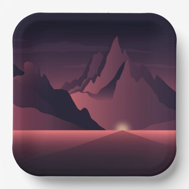 Plato De Papel A mountain sunset illustration        (Anverso)