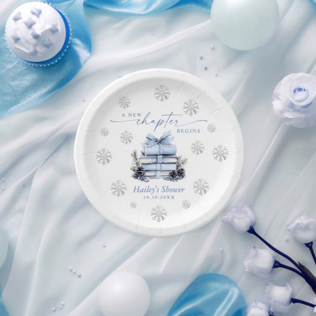 Plato De Papel A New Chapter Begins, Blue Bow Winter Baby Shower (Subido por el creador)
