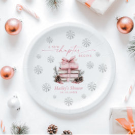 Plato De Papel A New Chapter Begins, Pink Bow Winter Baby Shower