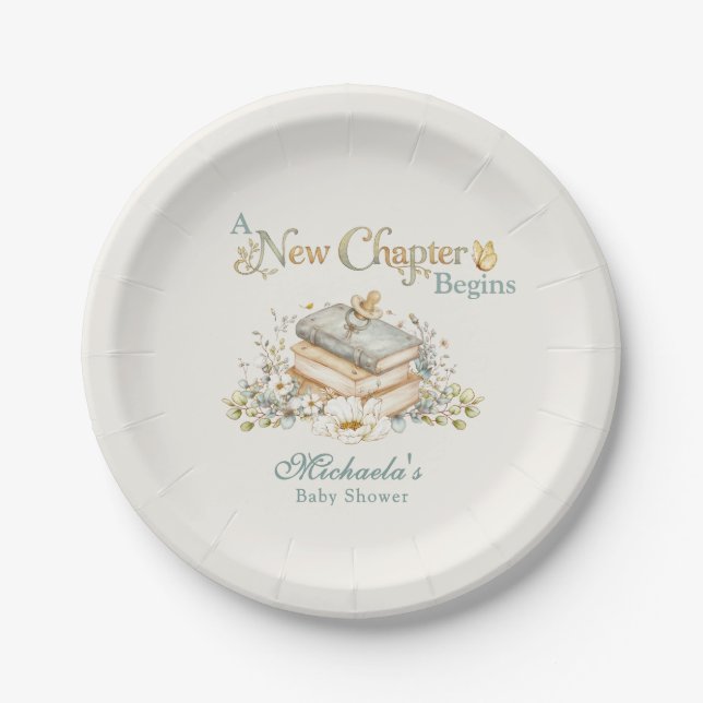 Plato De Papel A New Chapter Begins Rustic Book Theme Baby Shower (Anverso)