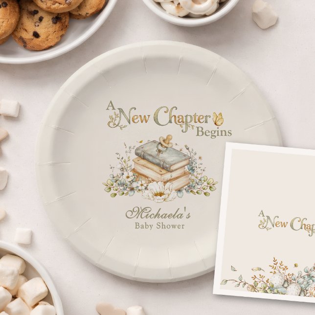 Plato De Papel A New Chapter Begins Rustic Book Theme Baby Shower (Subido por el creador)