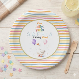 Plato de papel a rayas pastel para el quinto cumpl