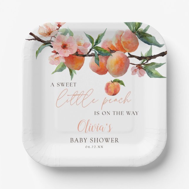 Plato De Papel A Sweet Little Peach Baby Shower (Anverso)