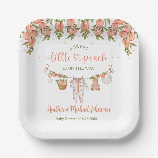 Plato De Papel A Sweet Little Peach Clothesline Baby Shower (Anverso)