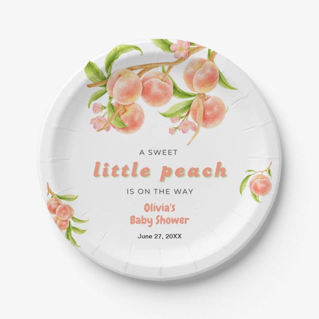 Plato De Papel A Sweet Little Peach Fruit Baby Shower  (Anverso)