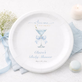 Plato De Papel A Tini One Dusty Blue Bow Boy Baby Shower    