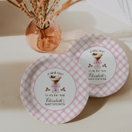 Plato De Papel A Tini One Espresso Martini Pink Bow Baby Shower