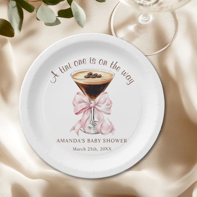 Plato De Papel A tini One Pink Bow Baby Shower Paper Plate (A tini One is on the way Pink Baby shower paper plate)