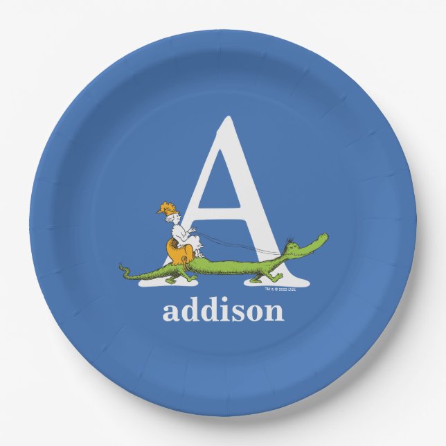 Plato De Papel ABC del Dr. Seuss: Carta A - Blanco | Añadir su no (Anverso)