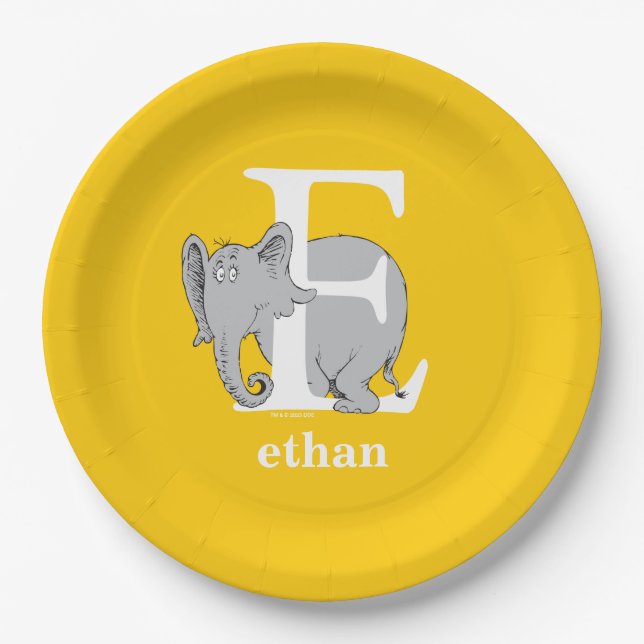 Plato De Papel ABC del Dr. Seuss: Carta E - Blanco | Añadir su no (Anverso)