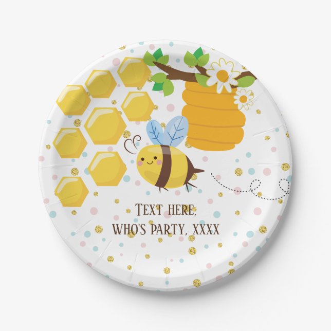 Plato De Papel abeja, abeja miel, peine de miel, abeja de burbuja (Anverso)