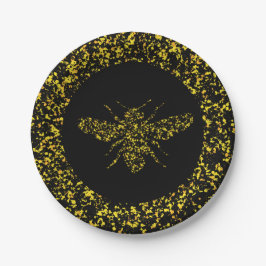 Plato De Papel Abeja amarilla Pintura salpicada