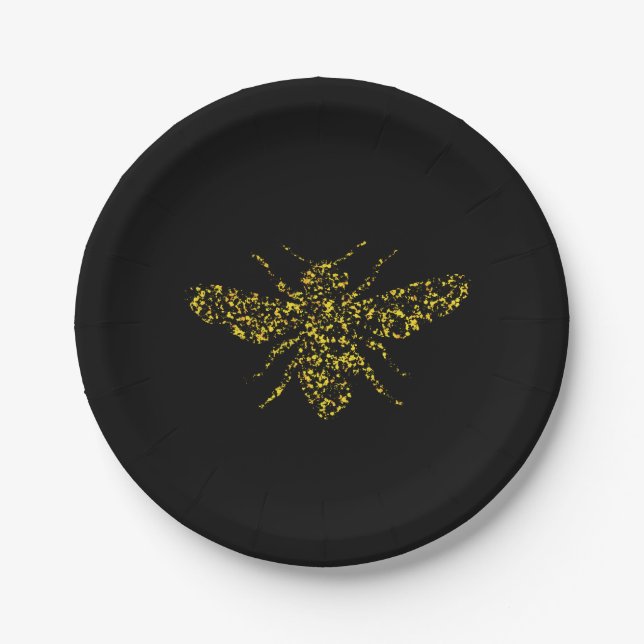 Plato De Papel Abeja amarilla Pintura salpicada  (Anverso)