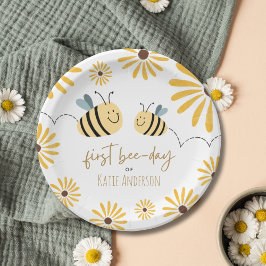 Plato De Papel Abeja amarilla y girasol primer día