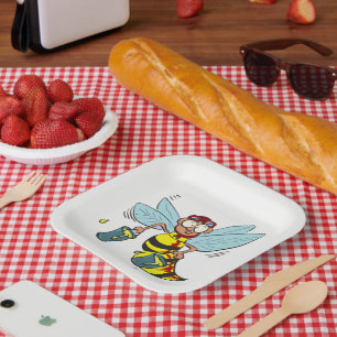 Plato De Papel Abeja avispada con dos cubos de miel
