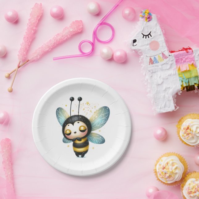 Plato De Papel Abeja caprichosa durmiendo  (Fiesta)