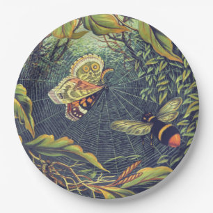 Plato De Papel Abeja de mariposa araña jardín vintage