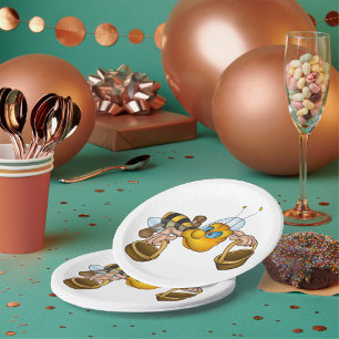 Plato De Papel Abeja de miel con cestas Ilustracion de abejas div