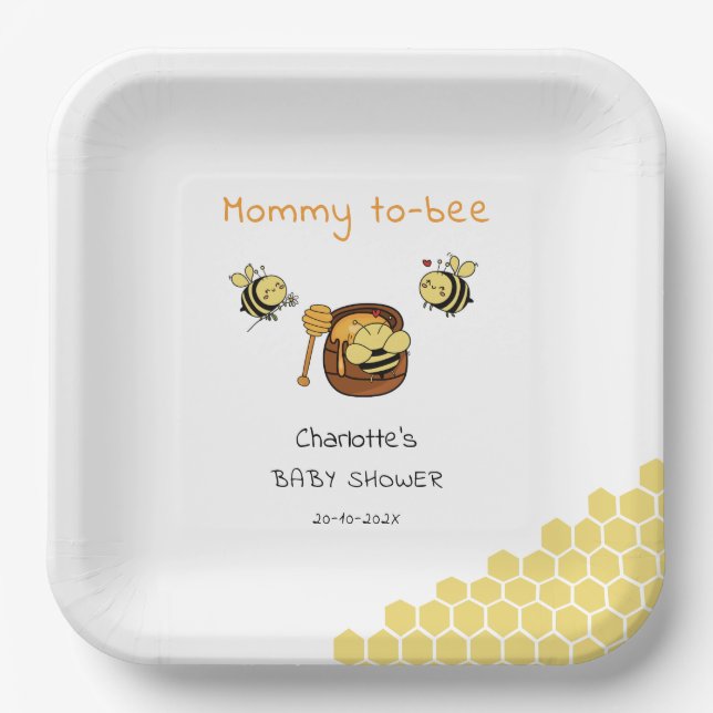 Plato De Papel Abeja de miel dulce con Baby Shower de miel dulce (Anverso)