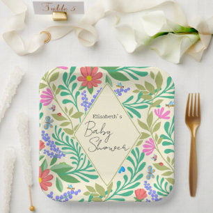 Plato De Papel Abeja de miel, galimatías, mariposa, libélula y fl