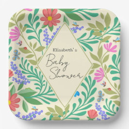 Plato De Papel Abeja de miel, galimatías, mariposa, libélula y fl