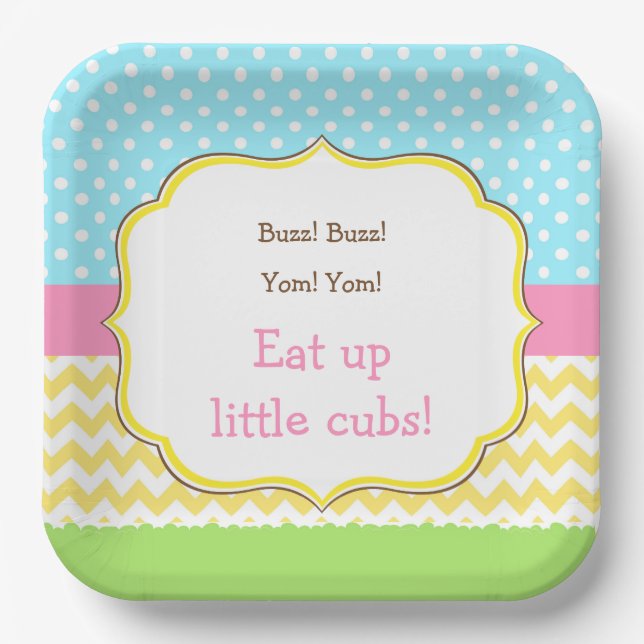 Plato De Papel Abeja de oso de miel y abeja de burbujas Cumpleaño (Anverso)