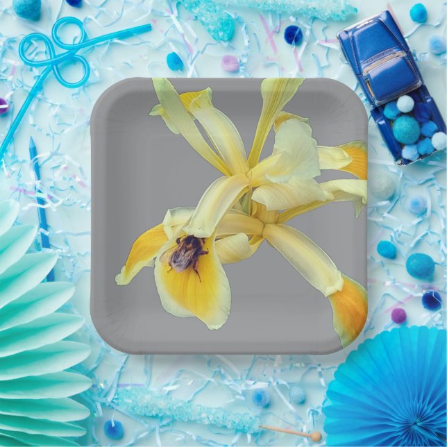 Plato De Papel Abeja en una flor amarilla (Fiesta)