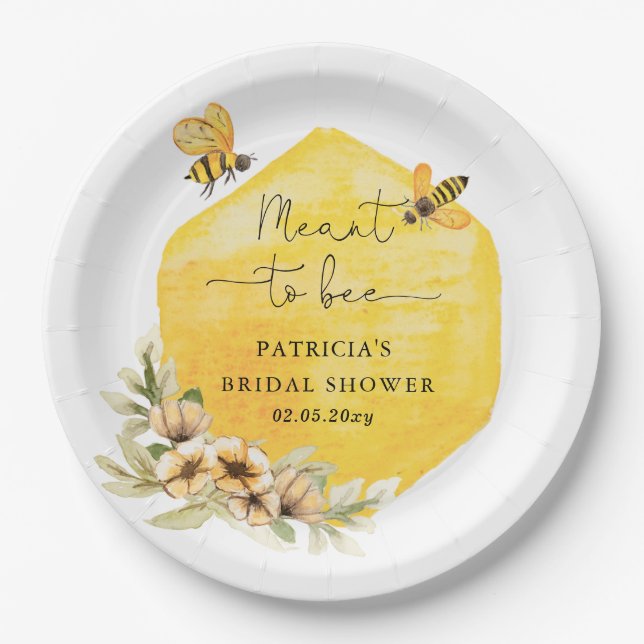 Plato De Papel Abeja Melífera Floral Shower Nupcial (Anverso)