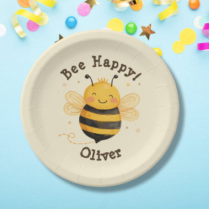 Plato De Papel Abeja regordeta linda "Sé Feliz" 