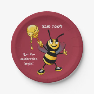 Plato De Papel Abeja roja Rosh HaShana de la miel