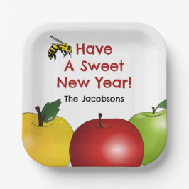 Plato De Papel Abeja y Apple de Año Nuevo dulce