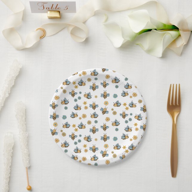 Plato De Papel Abejas de miel y flores silvestres (Boda)