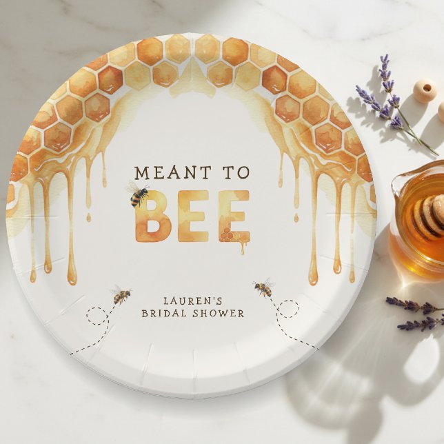 Plato De Papel Abejas destinadas a la Colmena de Miel Aquarela De (Meant to Bee Honeycomb Watercolor Bridal Shower Paper Plates
)