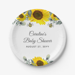 Plato De Papel Abejas y girasoles Eucalyptus Baby Shower