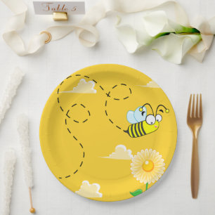 Plato De Papel Abejorro lindo abeja volando girasoles jardín