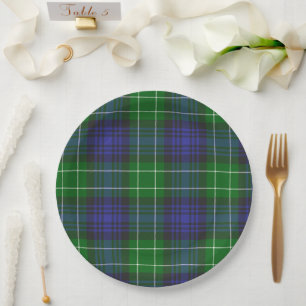 Plato De Papel Abercrombie Blue Green Tartán Plaid Scottish