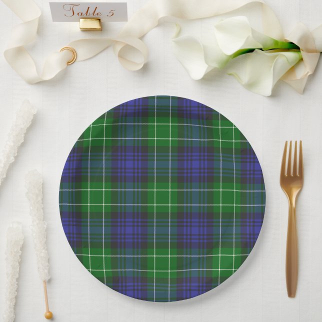 Plato De Papel Abercrombie Blue Green Tartan Plaid Scottish (Boda)