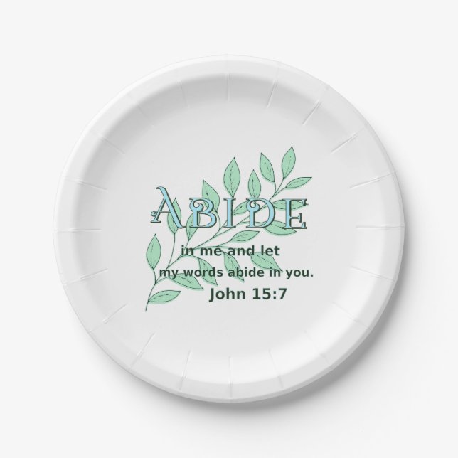 Plato De Papel Abide En Mí Escritura Verse John 15:7 (Anverso)