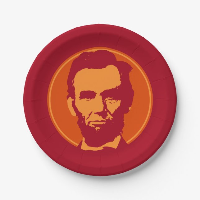 Plato De Papel Abraham Lincoln en el Naranja de Arte Pop y Red (Anverso)