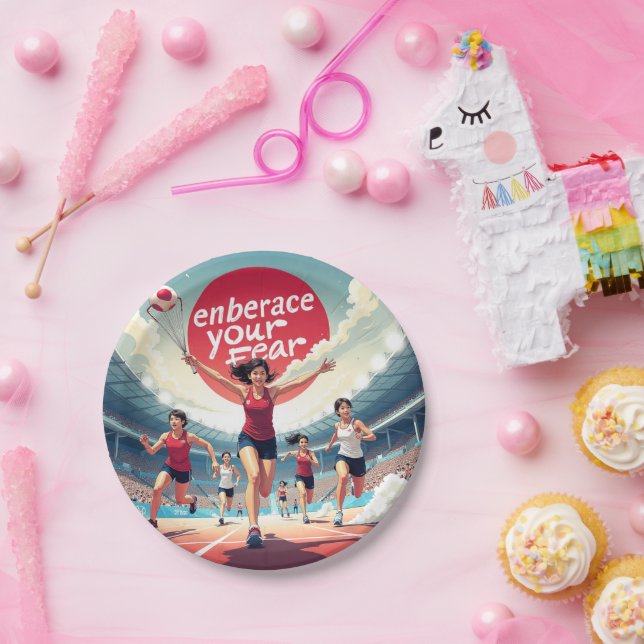 Plato De Papel Abraza tu miedo - kawaii Motivational Runner (Fiesta)
